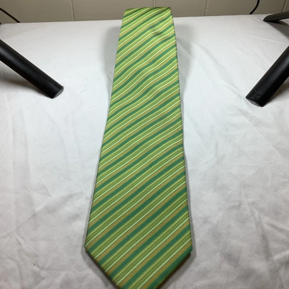 Charles's Wain NY‎ Green Yellow Striped 100% Silk Men's Neck Tie